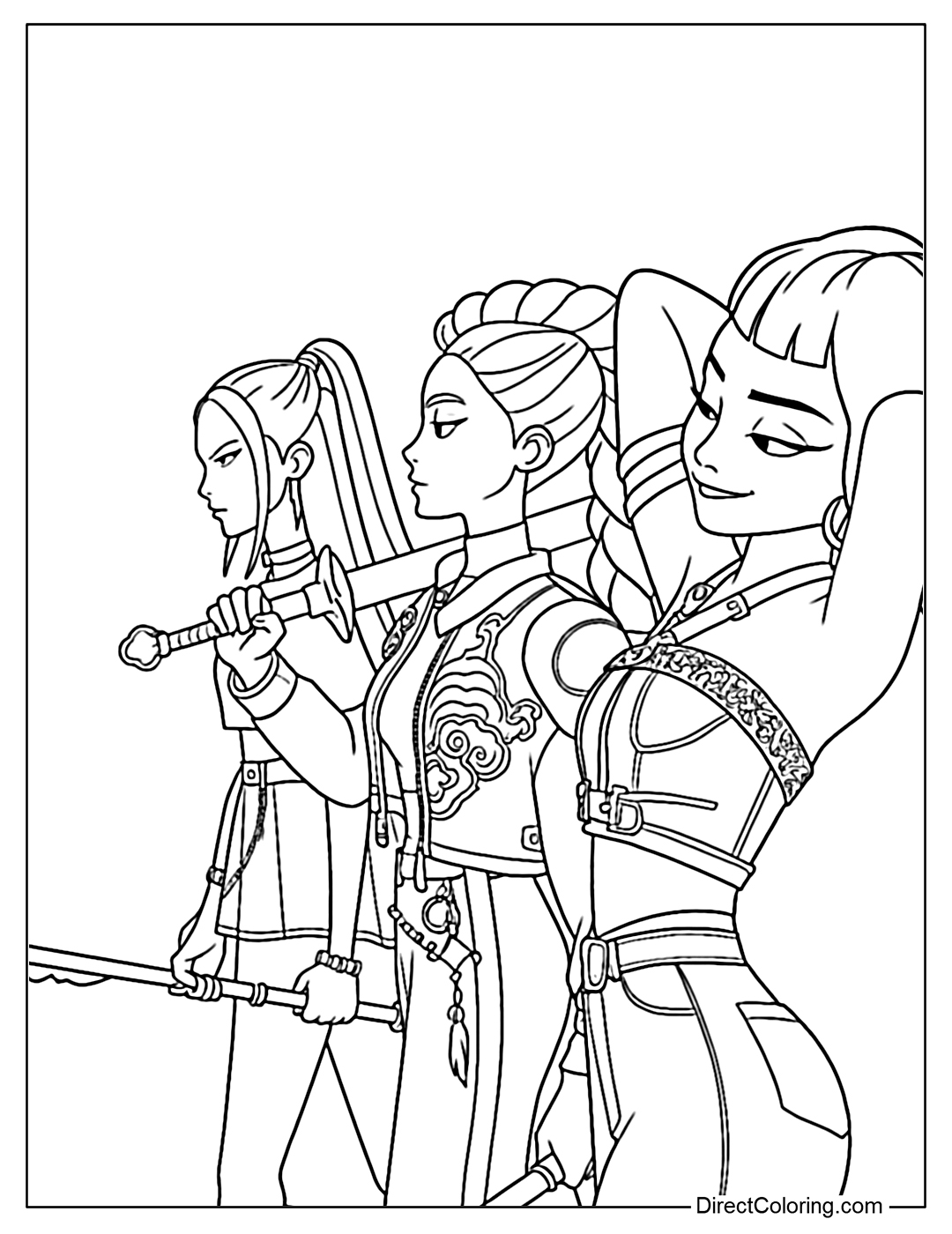 The K-Pop Demon Hunters Prepare to Fight Coloring Page